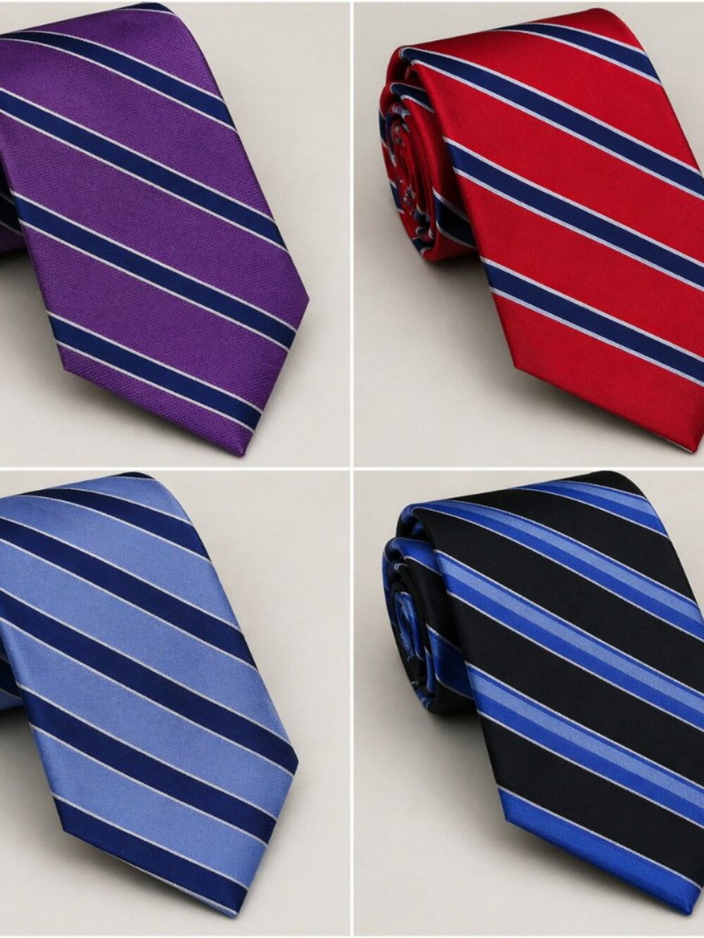 4 Pcs - Tommy Hilfiger Men's Neckties 100% Silk Red Purple Blue Striped Lot of 4